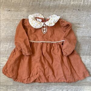 Fin & Vince Brown Autumn Linen Dress Size 12/24 Months